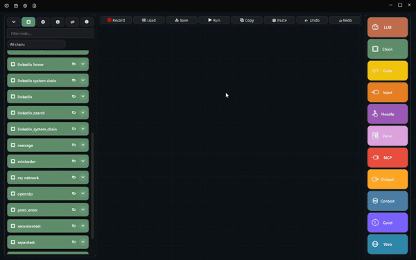 Composing nodes into a visual chain in Arrow